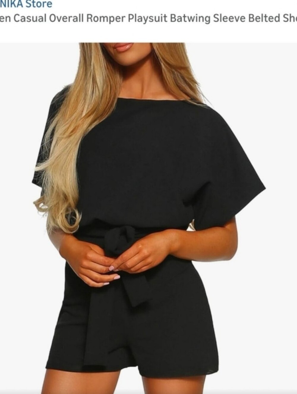 Chic Black Short Sleeve Tie-Waist Romper